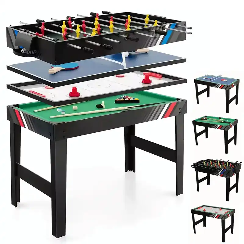 4-In-1 Recreational Game Table with Football Billiards Ice Hockey Table Tennis