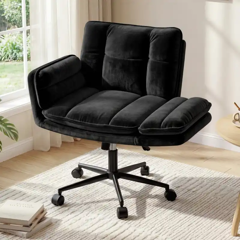 Criss Cross Chair with Wheels, Ergonomic Office Chair with Flip Armrests, Pet-Friendly Vanity Chair