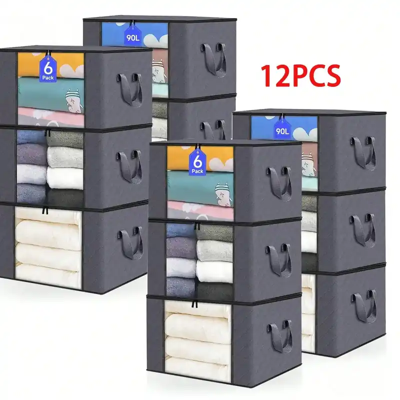 12Pcs 90L Foldable Fabric Storage Bins, Large Capacity With Clear Window