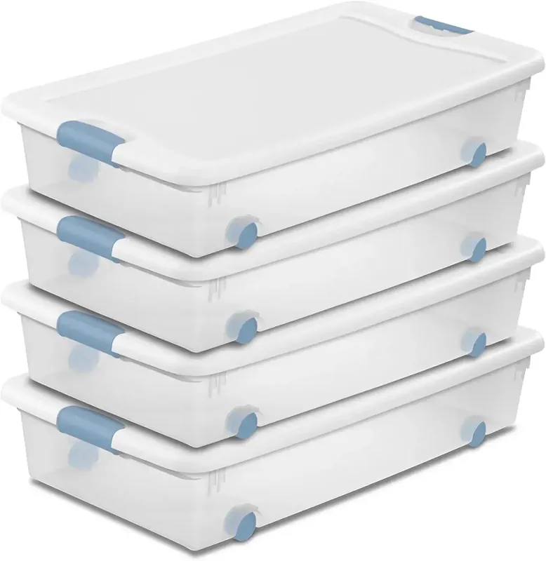 4-Pack 56 Quart Wheeled Latching Box, Underbed Storage Organizer w/ Lid and Wh