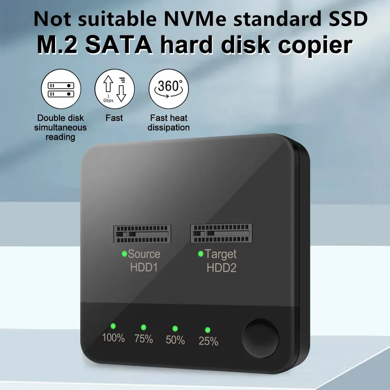 Dual-Bay Hard Drive Docking Station SSD Duplicator M.2 SATA Clone Support Disk Copy