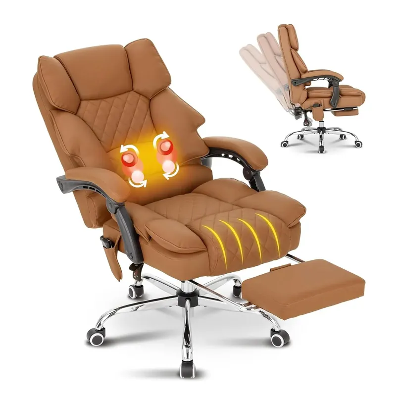 Heated Kneading Massage Executive Office Chair 90-135° Reclining Footrest