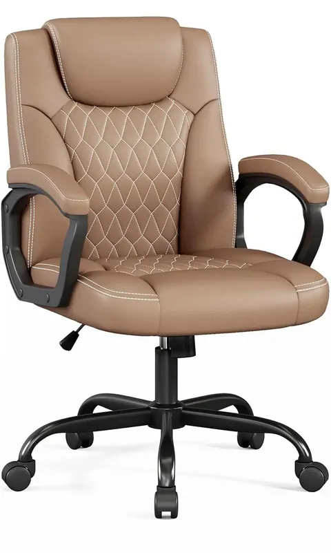 Ergonomic PU Leather Executive Office Chair Adjustable Height Rocking 360° Swivel Wheels Brown