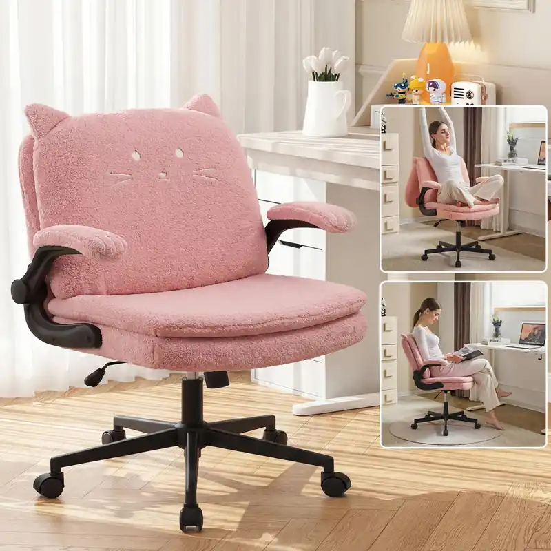 TCGBKAF Pink Criss Cross Chair with Wheels&Flip-Up Arms