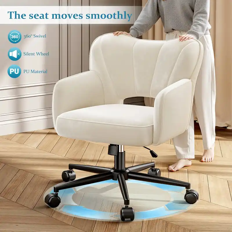 Vanity Chair with Wheels & Back,Vanity Chair Adjustable Height Comfy Desk Chairs for Makeup