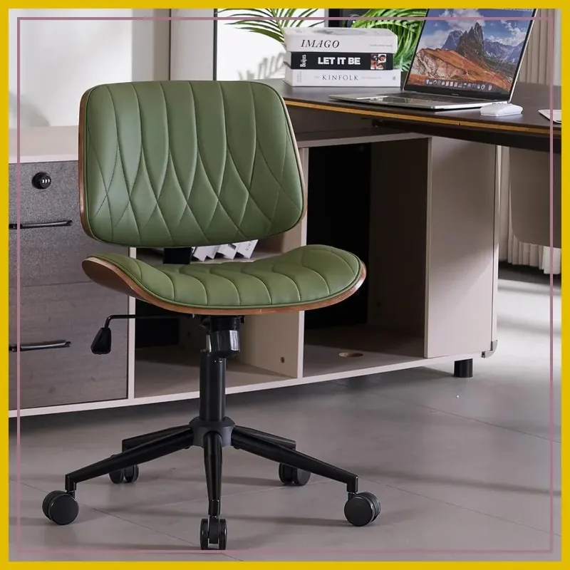 Armless Desk Chair, PU Leather Office Chair, Ergonomic Computer Task Chair