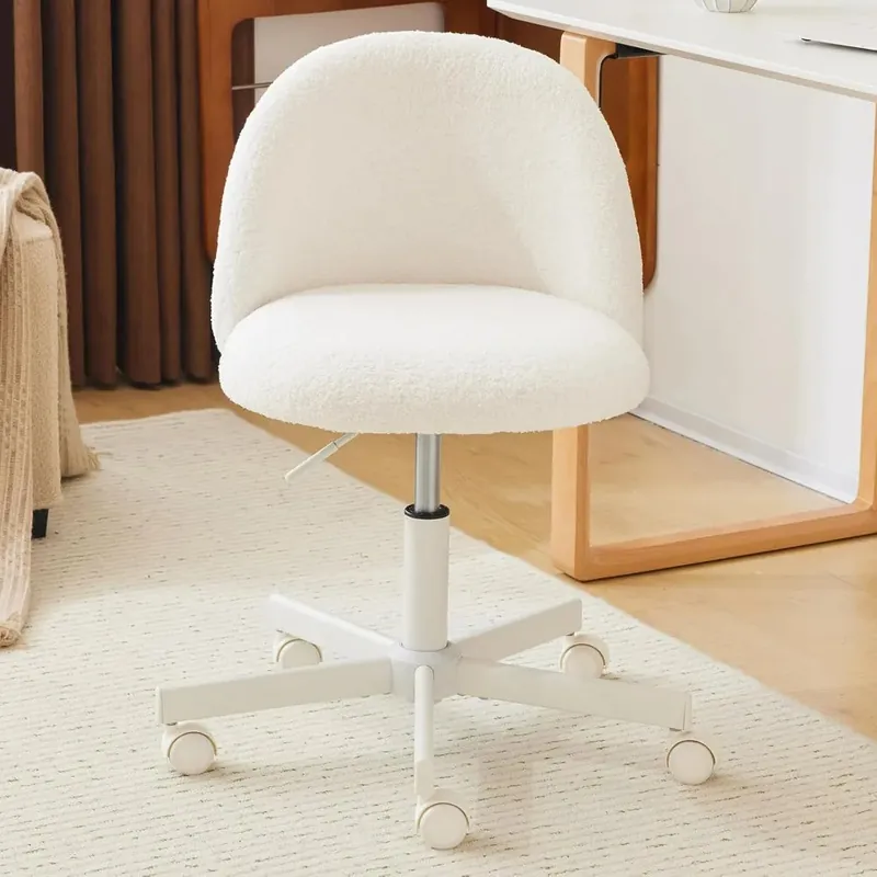 VINGLI White Modern Velvet Vanity Chair with Back - Silent Wheels Stylish Comfortable Small Office Desk Chair for Girls