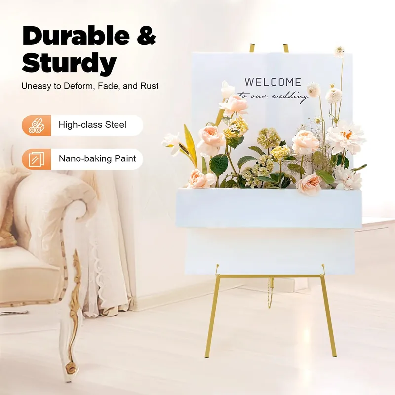 Wedding Easel Stand, 2 Pack Gold Roadway Sign Stand, 50x104cm Foldable Display Easel for Wedding