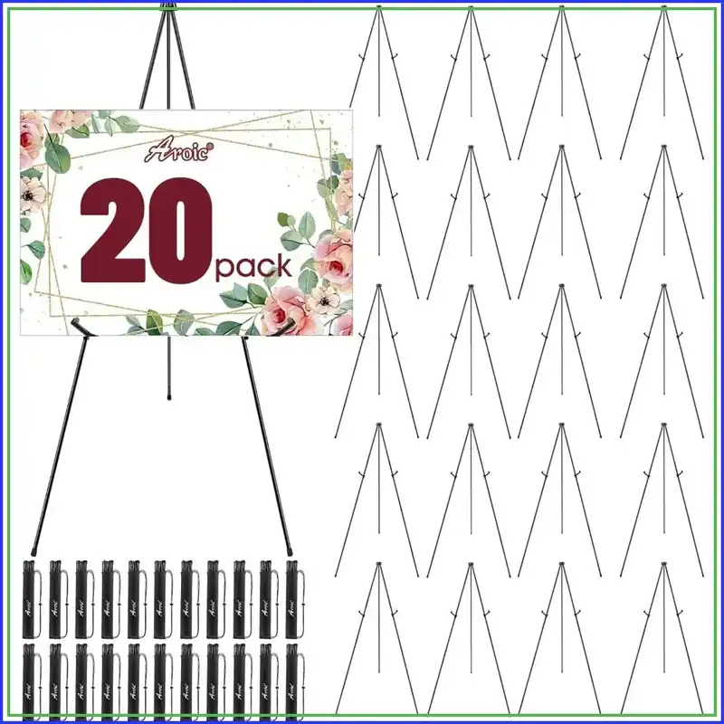 63" Portable Metal Easel Stand, 20 Pack Foldable Display Easels for Signs