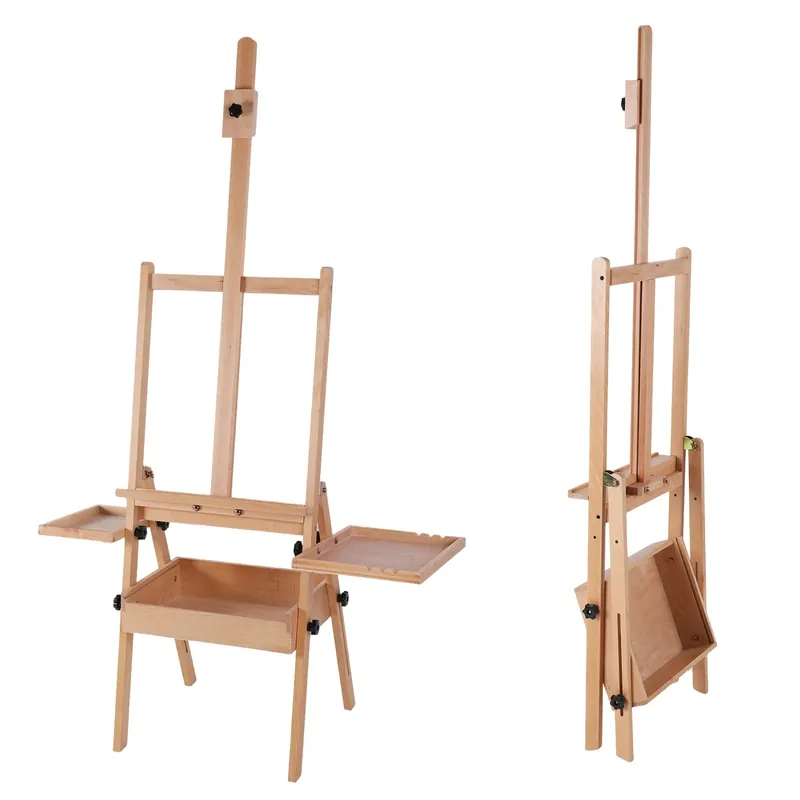 Large Wood H-Frame Easel W/ Storage Tray Adjustable Artist Easel Stand with Artist Storage Drawer