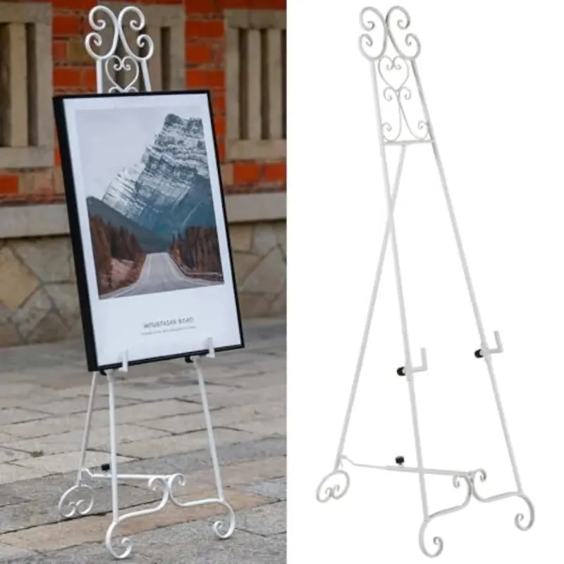 Metal Free Standing Adjustable Display Stand Scroll Easel with Chain Support White Easel Stand
