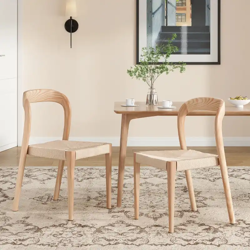 Farini Set of 2 Ash Wood Stackable Dining Chair Mid Century Modern