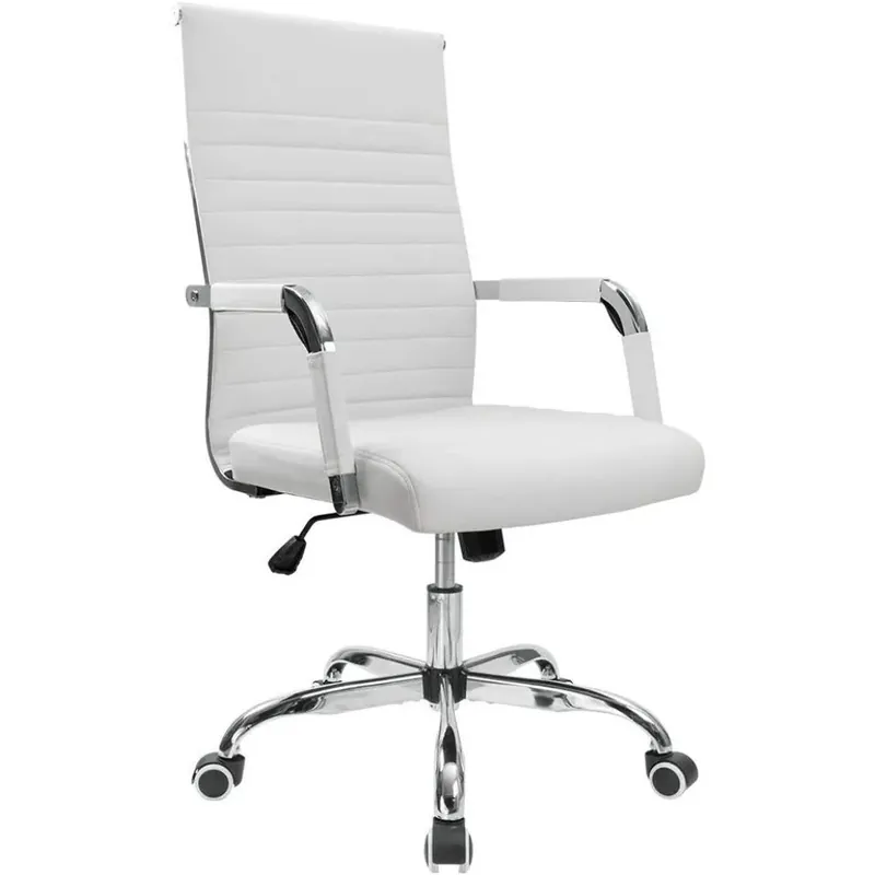 Furmax Ribbed Office Desk Chair Mid-Back PU Leather Executive Conference Task Chair Adjustable Swivel