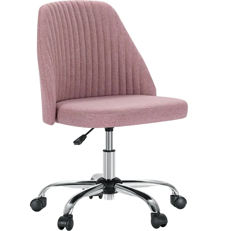 JHK Armless Small Desk Office Chair Cute Vanity Swivel Chair with Back Modern Fabric with Wheels Swivel Task