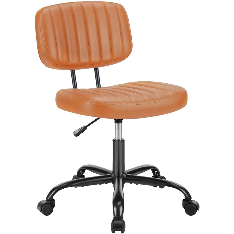 JHK Armless Office Desk Chair Back Lumbar Support Height Adjustable PU Leather Computer Chair with