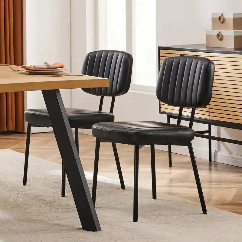 JHK Faux Leather Modern Dining Chairs Set of 2 Ergonomic Lumbar Support Foam Sponge Cushion Seat and Metal
