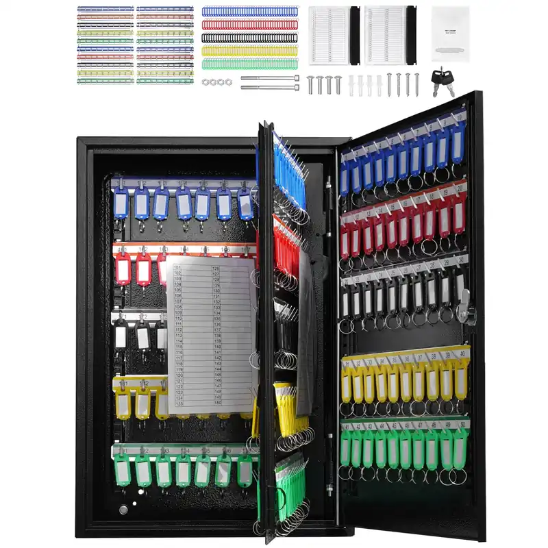 SucceBuy 48/100/200-Key Cabinet Key Lock Box W/ Adjustable Racks Security Key Storage Box