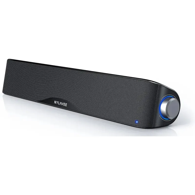 Bluetooth Stereo Sound Bar with 3.5mm Aux, USB/USB-C Power, Mic, and Headphone Jack for PC, Laptop