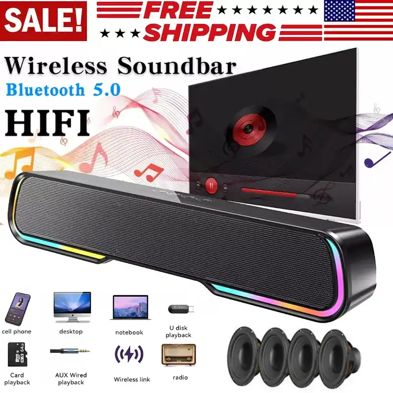 Wireless Bluetooth Subwoofer Bass Surround Sound Bar Speaker System Music Player For Laptop