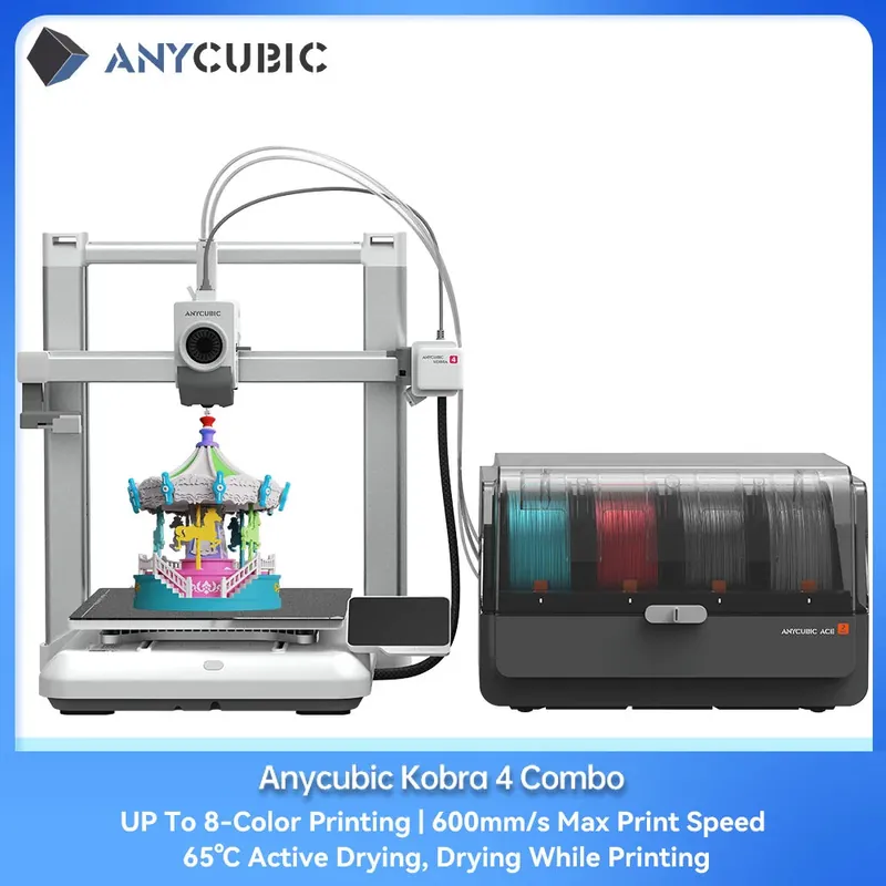 ANYCUBIC Kobra 4 Combo 3D Printer 600mm/s Fast Printing Up to 8 Colors