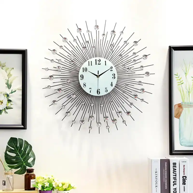 3D Large Metal Sunburst Wall Clock, Battery Operated, Silent Non-Ticking