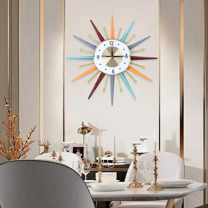 Small Colorful Wall Clock 56CM, Mid Century Wall Clock for Living Room