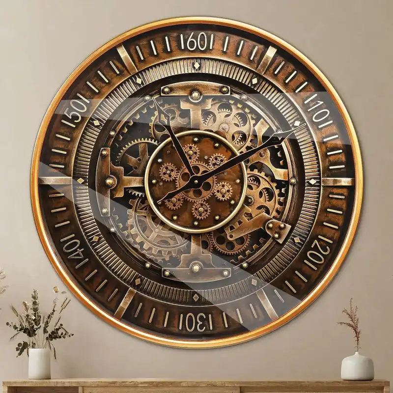 24‘ Wall Clock With Moving Gears Large Industrial Steampunk Metal Clock