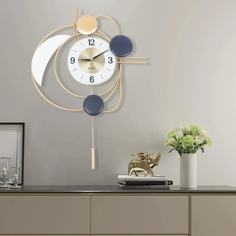 Large Modern Metal Wall Clocks with Swing Pendulum for Kitchen, Living Room