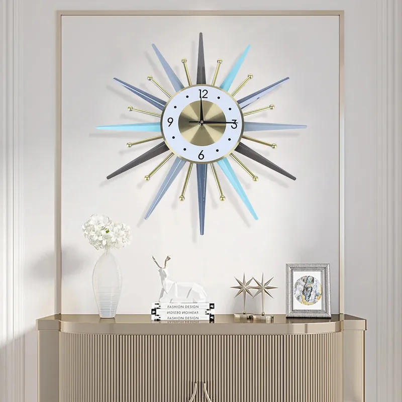 Simple Nordic Vintage Style Mid Century Starburst Wall Clock for Living Room