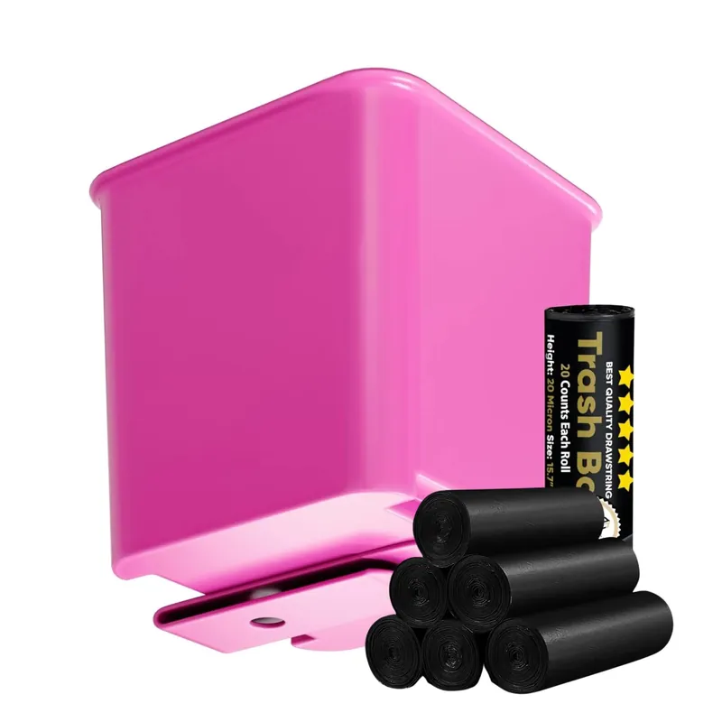 Pink Car Trash Can With Floor Mat Clip, Leakproof Portable Bin