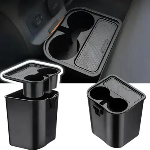 2-In-1 Car Cup Holder With Integrated Trash Bin And Removable Storage