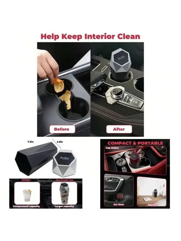 Car Trash Can With Lid Compact Portable Garbage Bin For Car