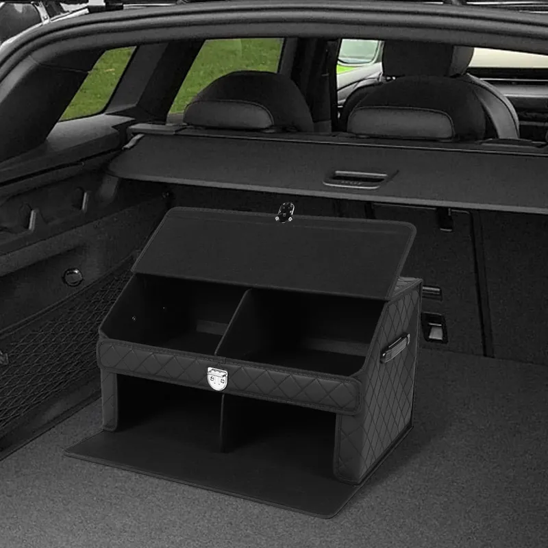 Double-Layer Car Trunk Organizer with Magnetic Lock Storage Organizers Collapsible Car Storage Bin