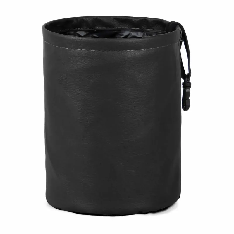Black PU Leather Foldable Car Trash Bin With Hanging Clip And Waterproof