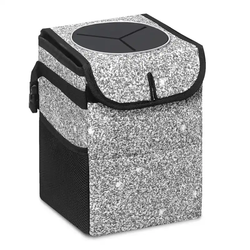 Collapsible Car Trash Bin With Lid, Leakproof Storage Bag, Mesh Side Pocket