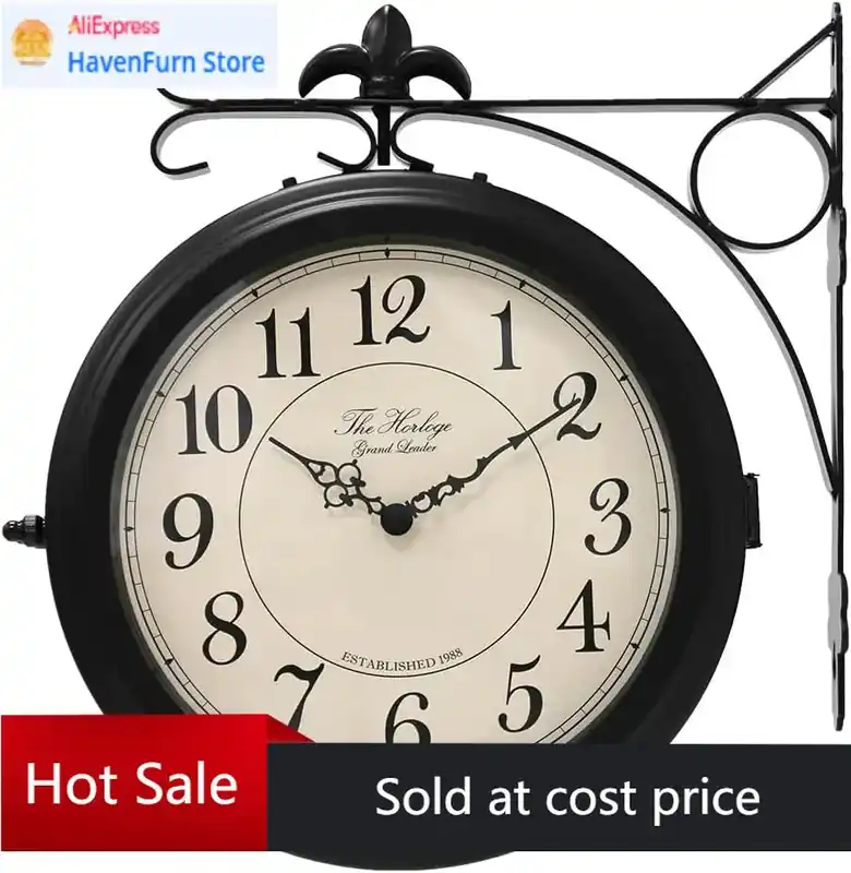 66276B Double Sided Metal Wall Clock with Black Frame. Dial 10-Inch