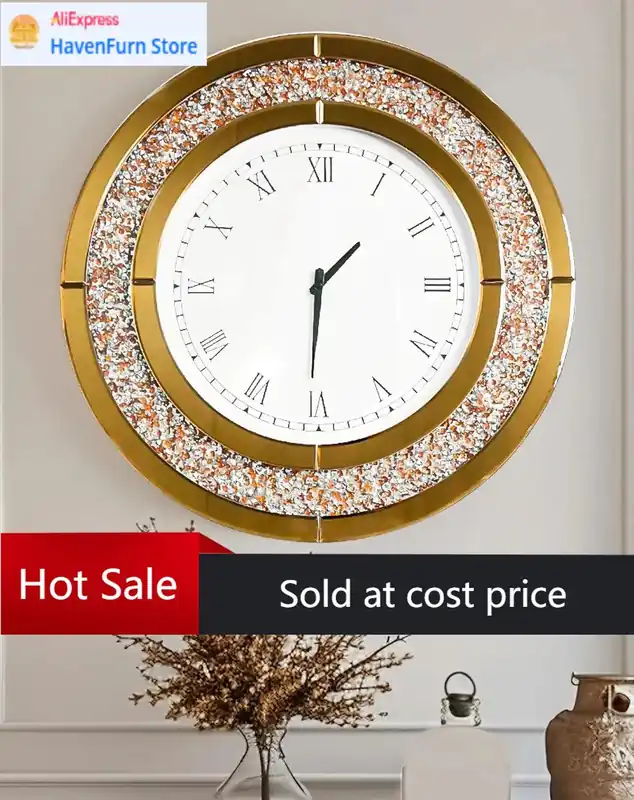Activity priceCrushed Diamond Wall Clock Round Decorative 24 inch Brown