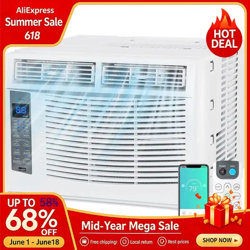 6000 BTU Window Air Conditioner with WiFi, Remote, Cools up to 250 s,