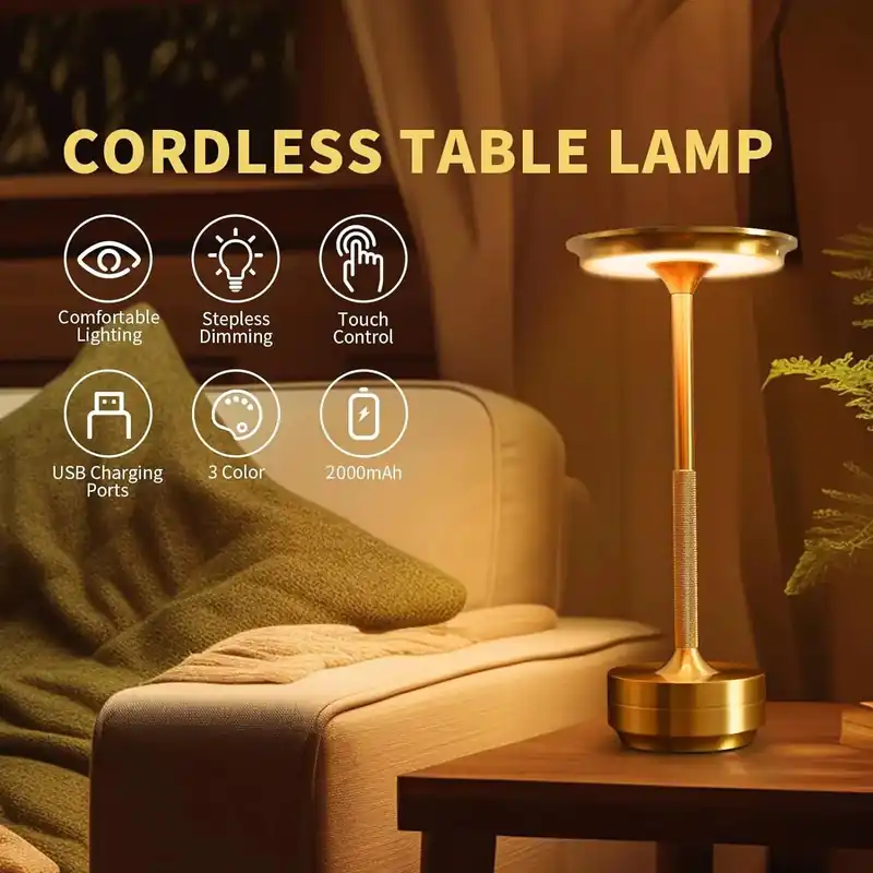 2PCS Rechargeable Wireless Table Lamp for Bedroom Rechargeable Desk Lamp
