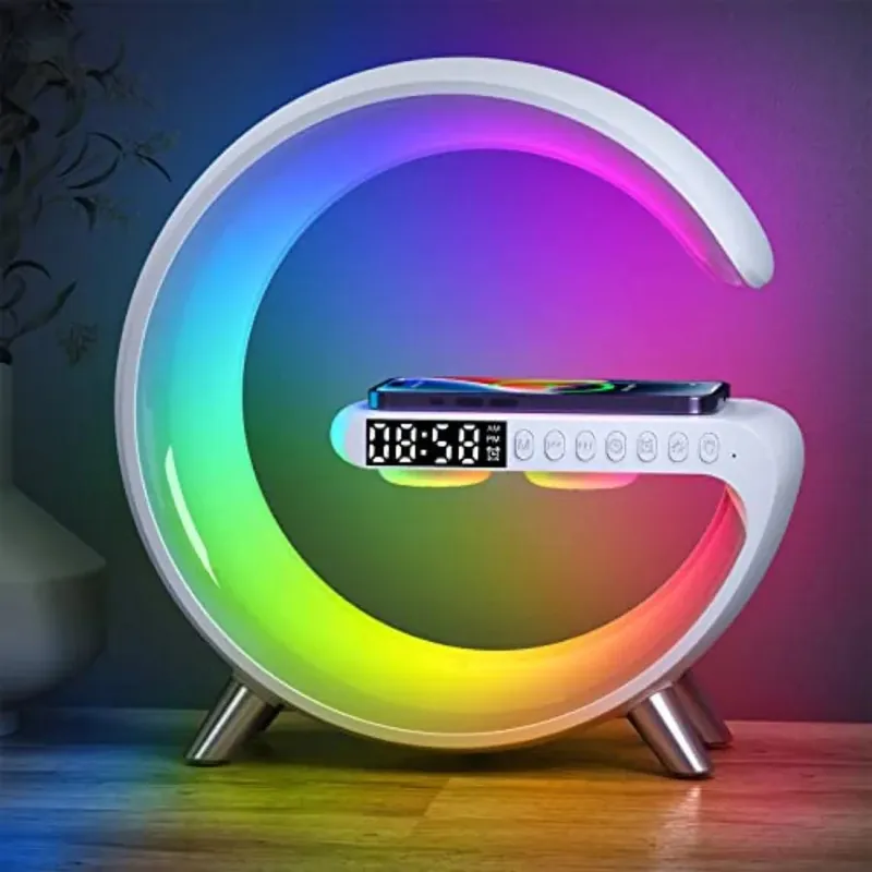 Smart Wireless Charging Alarm Clock with Bluetooth Speaker App Controlled Bedside Lamp Table Light and Night Light Bedroom Home