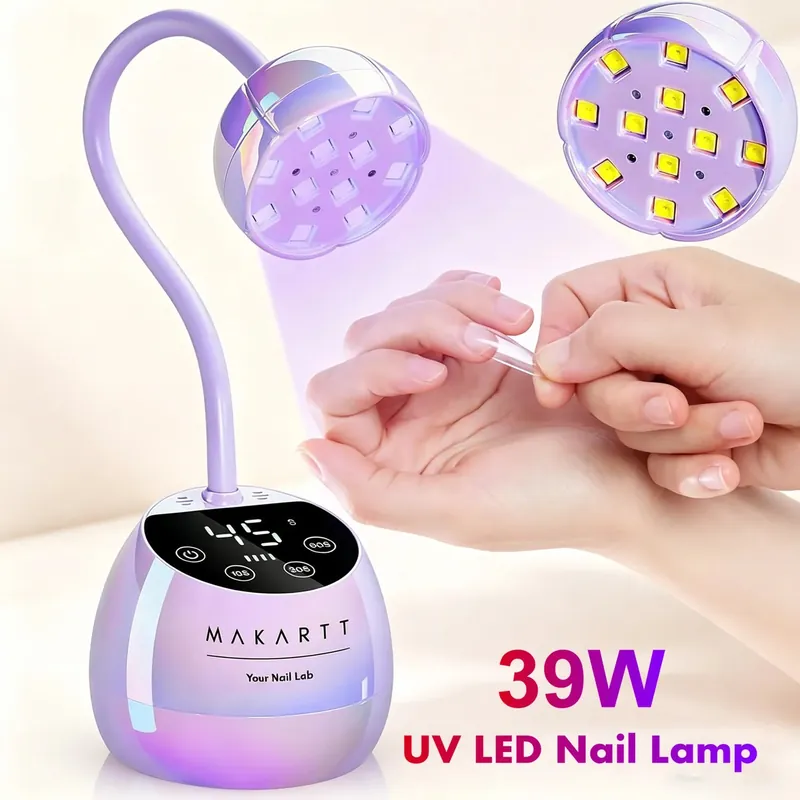 Gooseneck UV LED Nail Lamp USB Cordless Flash Cure 39mW/cm² 4 Timer Auto Sensor Fast Curing