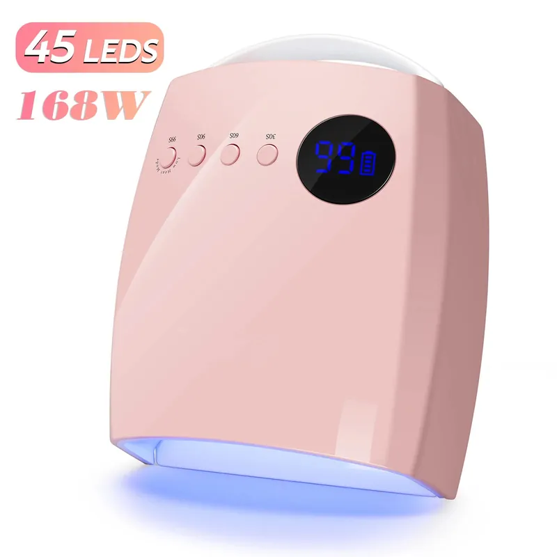 45 LEDs 4 Timers Modes 168W UV Lamp For Nails Wireless Gel Polish Nail Dryer Pedicure Manicure Light Cordless