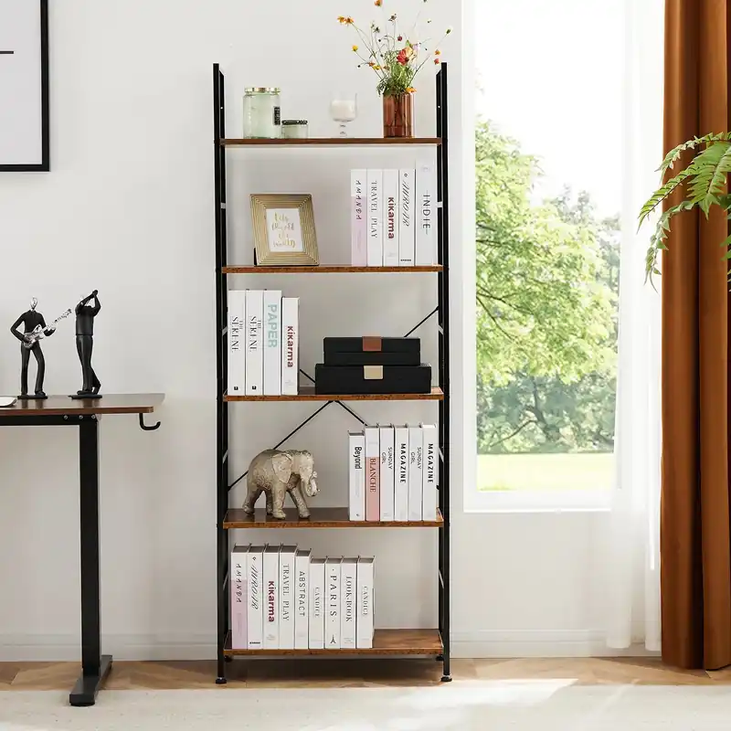 JHK 5 Tier Bookcase Bookshelf Modern Book Case For Books Corner Storage Organizer for Bedroom Home