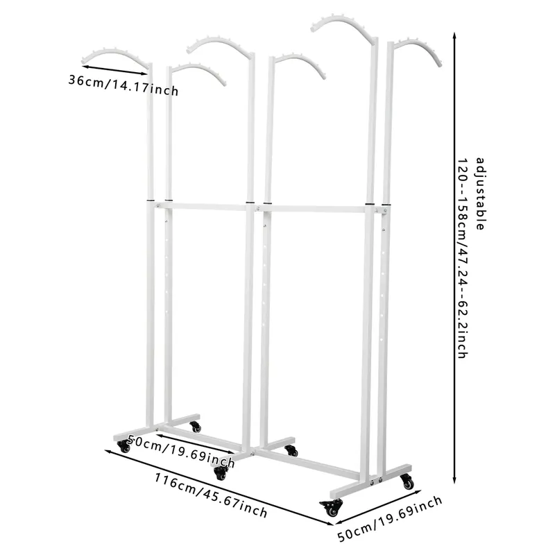 Clothing Display Rack with Wheels 6 Arms, Adjustable Height Clothes Rack 331lbs, 6 Casters 3 Brakes