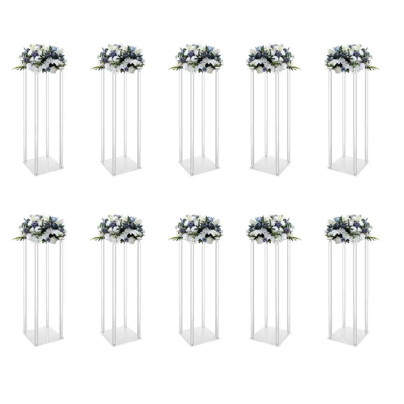 10Pcs Acrylic Vase Wedding Flower Stands Set, 23.6"H Clear Column Rack Geometric Display Stand