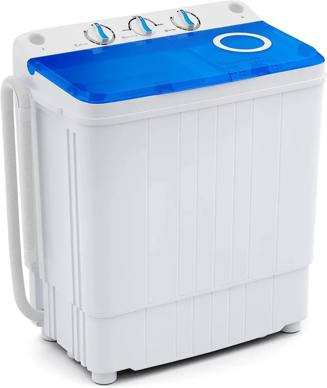 White & Blue Twin Tub Compact Washer Spinner Combo with Pump Drain for Apartment,