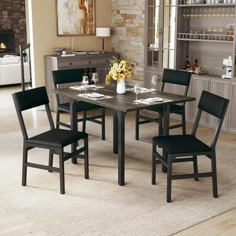Dining Table Set for 4, Extendable Kitchen Table Cushion Chairs Set of 4