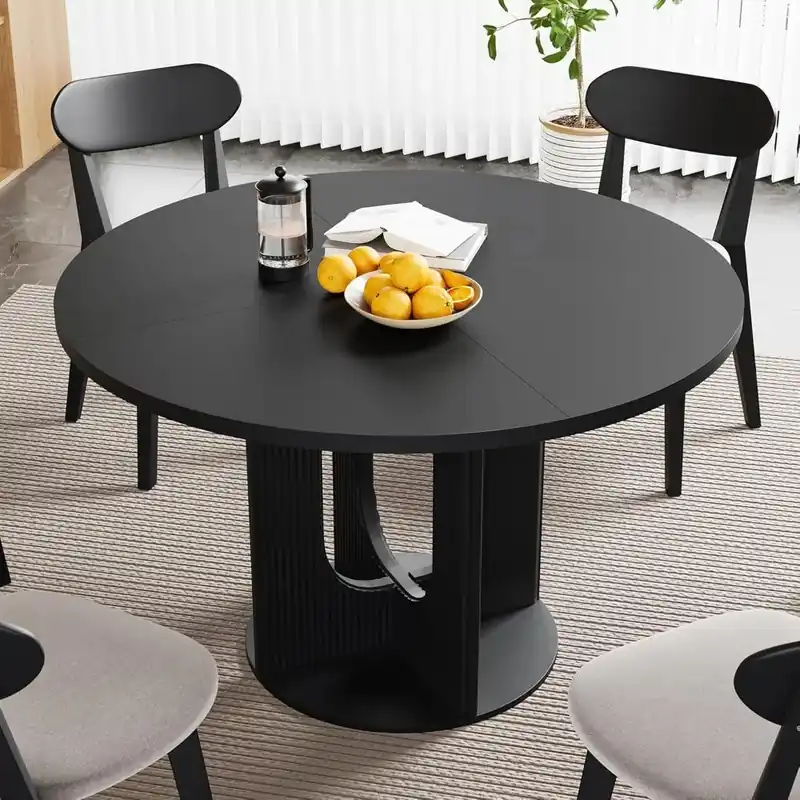 Farmhouse Round Fluted Dining Table for 4, 47 Inch Circle Kitchen Table with Wooden Pedestal Base, Dinner Tables, Customized