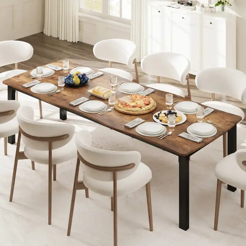 Rectangular Dining Table for 6-8 15mm Thick Metal Frame Wave Edge Dinner Tables