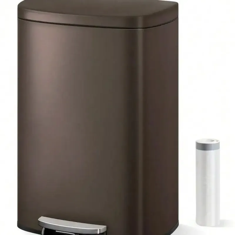 Stainless Steel Trash Can With Lid 13 Gallon Foot Pedal Soft Close Recycling Bin